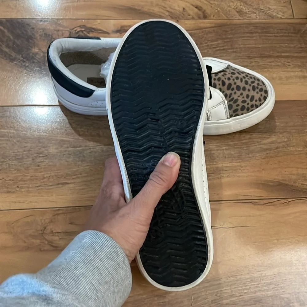 Vintage Havana White Leather Sneaker Leopard Print Gold Sides Black Laces sz 8